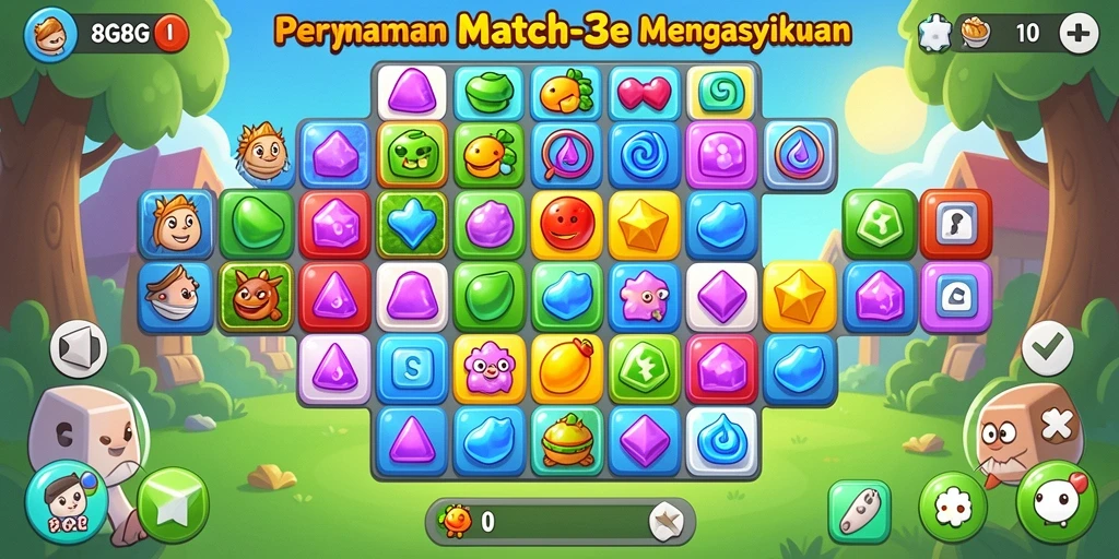 Screenshot gameplay 8G8G menampilkan aksi Match-3 yang seru.