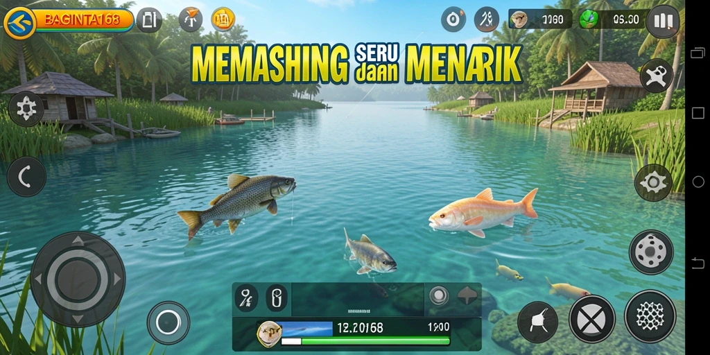 Screenshot utama BAGINTA168 menampilkan aksi memancing yang mendebarkan.