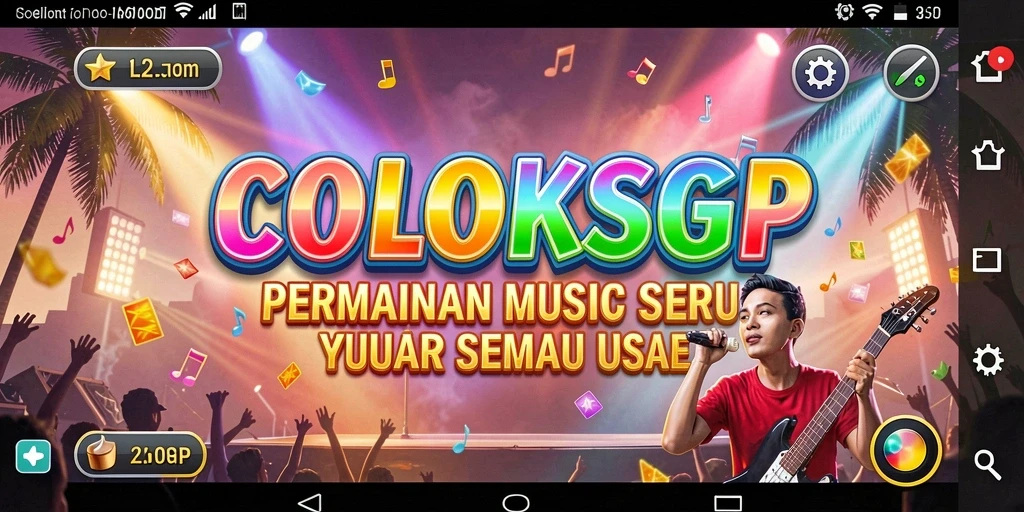 Tampilan gameplay COLOKSGP dengan alat musik dan warna cerah.