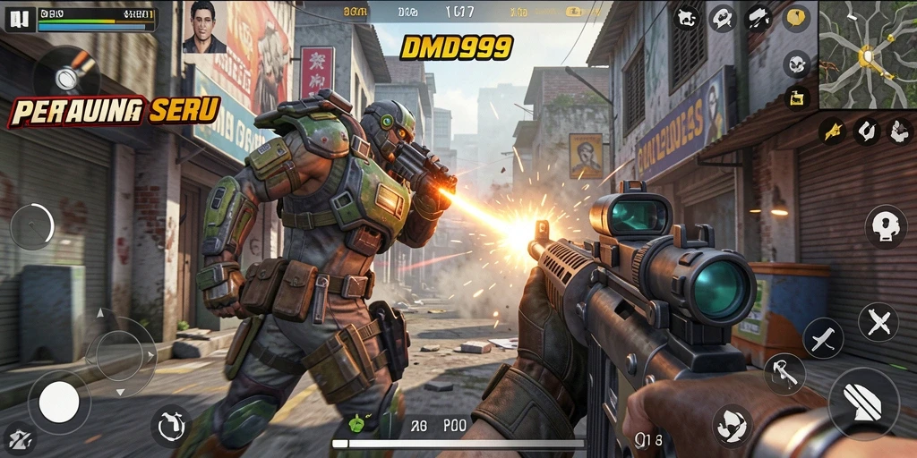 Tampilan gameplay DMD999 yang seru dan dinamis dalam pertempuran TPS.
