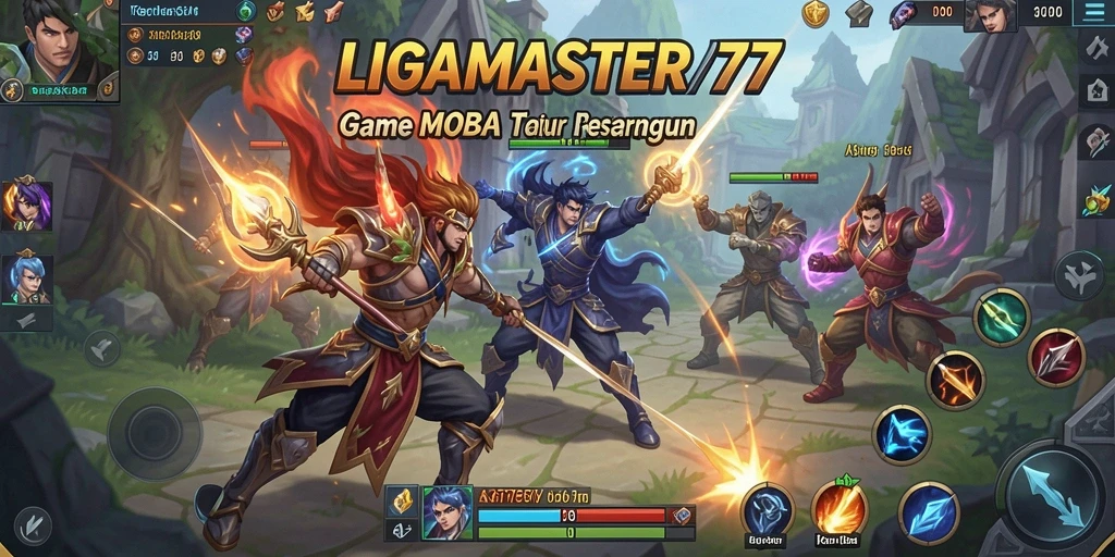 Tampilan gameplay seru dalam pertempuran LIGAMASTER77 yang epik.