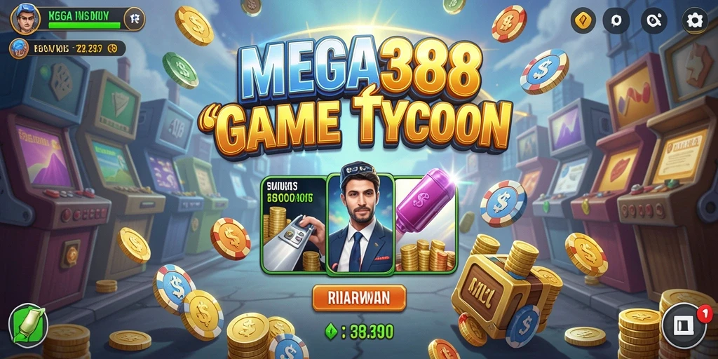 Screenshot gameplay MEGA388 yang menunjukkan pengelolaan bisnis yang dinamis.