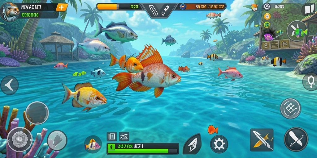 Screenshot gameplay NV77 menampilkan aksi seru Tembak Ikan.