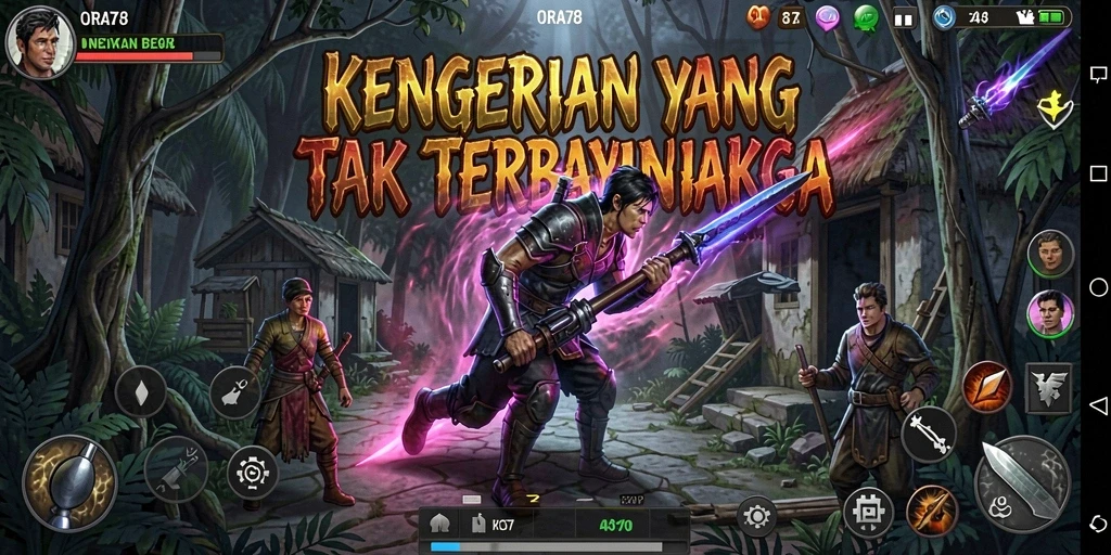 Screenshot gameplay ORA78 yang menampilkan suasana menyeramkan.