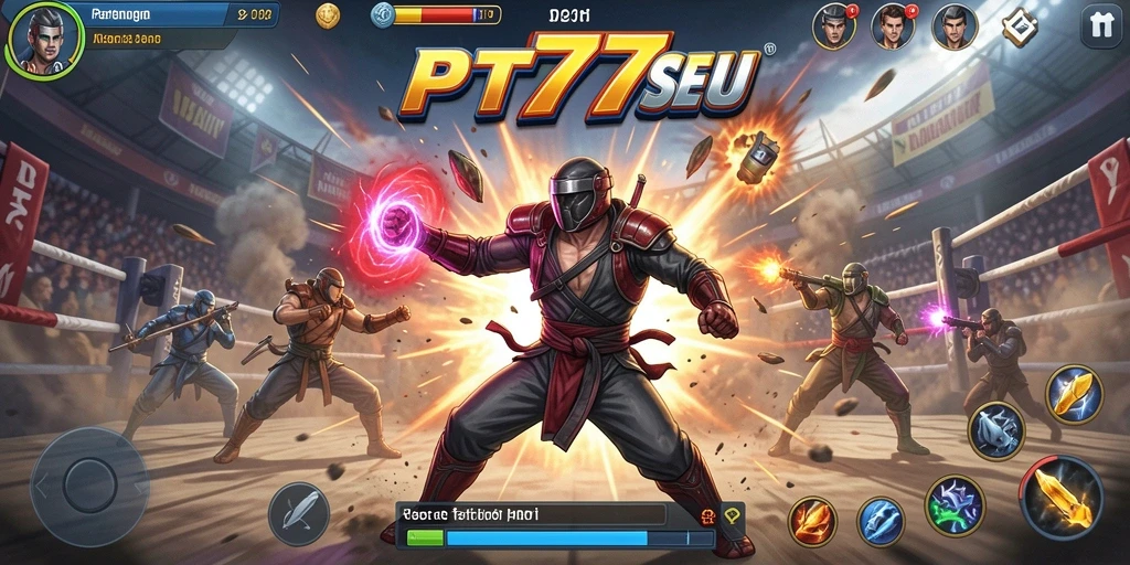 Screenshot PT777 menunjukkan aksi pertarungan yang mendebarkan dan intens.