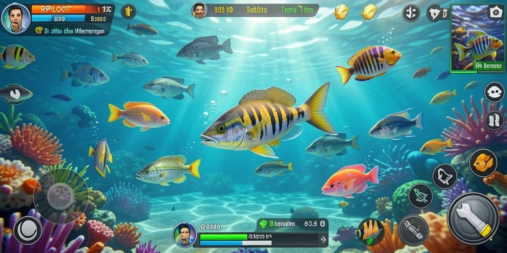 Gameplay seru RPLOOT dengan ikan berwarna-warni yang dinamis.