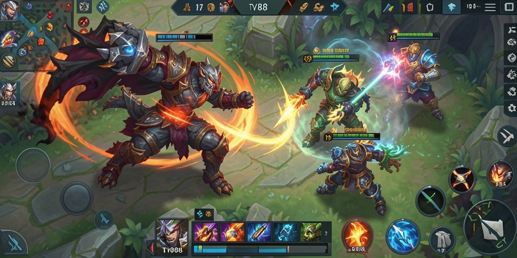 Tampilan gameplay seru di TV888 dengan aksi pertarungan tim.